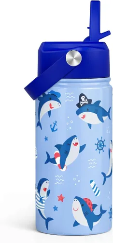 Miniatura 26 de SANDJEST Botella de Agua para Niños con Tapa de Pajita - 12 Oz Botella de Acero Inoxidable Aislada con Dibujo de Animales para Niños y Niñas - Taza