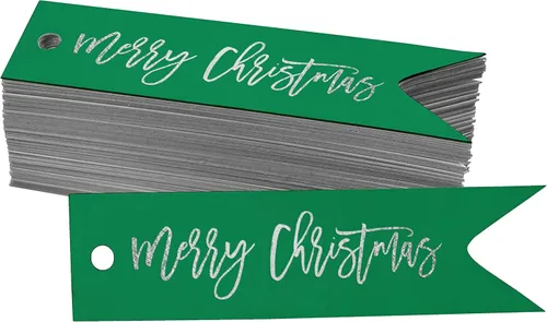 Miniatura 45 de Etiquetas de papel colgantes con texto en inglés "Merry Christmas", 50 unidades Blanco