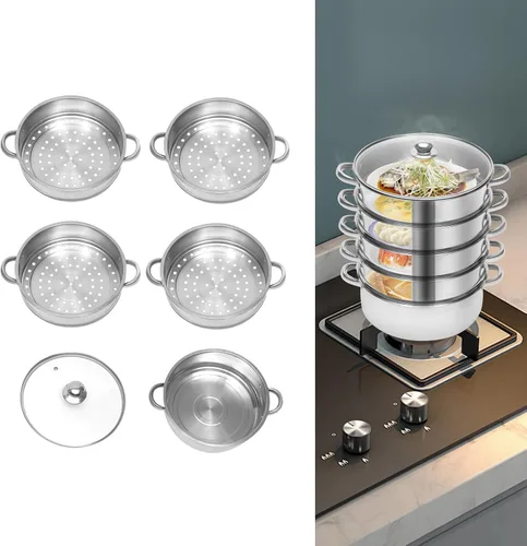 Miniatura 7 de Olla de vapor para cocinar, olla de vapor de acero inoxidable de 5 niveles de 10.2 in/10 pulgadas, utensilios de cocina de cocción de carne y 26 cm.