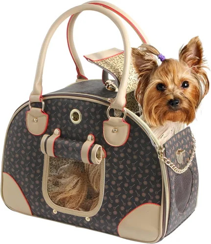 Bolso de moda para perro, bolso de mano de cuero PU para perro, bolso para gato, bolsa de senderismo para mascotas, marrón, grande 42 * 29 * 18cm