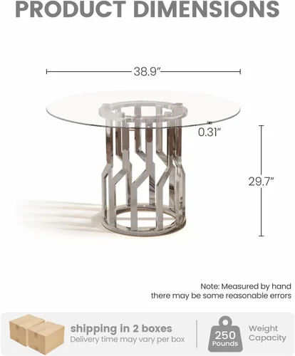 Miniatura 2 de 47.2" Round Glass Dining Table for 4-6, Round Glass Kitchen Table with Steel Legs, Modern Dining Table for Dining Room, Kitchen, Home, Cafe