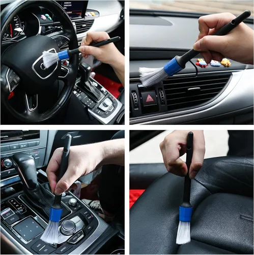 Miniatura 5 de HMPLL Kit de 10 piezas de detalles de automóvil, juego de cepillos de detalles de alta calidad que incluye 5 cepillos suaves para detallar el Azul