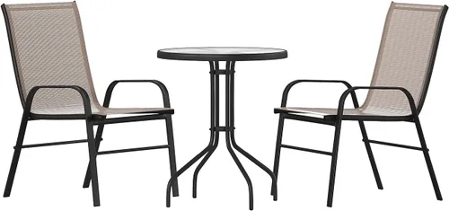 Miniatura 11 de Flash Furniture Brazos - Juego de comedor para patio al aire libre de 3 piezas, 2 sillas apilables flexibles color gris, mesa redonda de vidrio