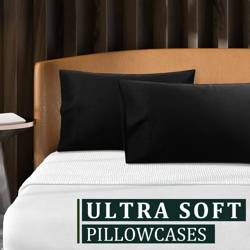 Miniatura 7 de PiccoCasa Fundas de almohada negras tamaño Queen, fundas de almohada suaves de 100% algodón con cierre de sobre, 20 x 30 pulgadas, fundas