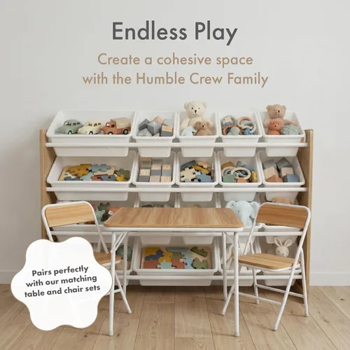 Miniatura 8 de Humble Crew Organizador de juguetes extra grande con 20 contenedores de plástico – Estantería de almacenamiento color natural/blanco con 4 estantes