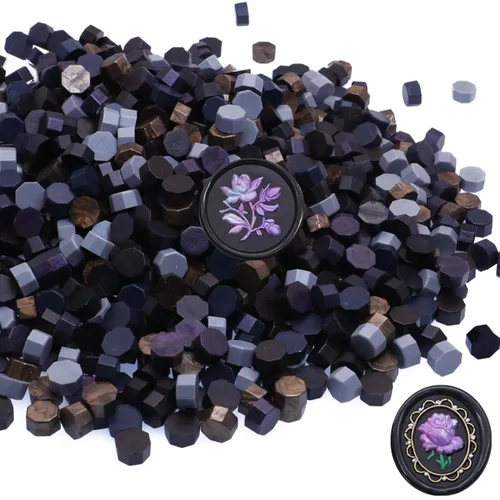 600 cuentas de sellado de cera, cuentas de cera de sellado negro para sello de cera, juego de cuentas de sellado de cera de oro antiguo con 6