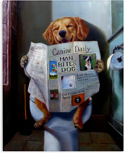 Stupell Industries 'Periódico de lectura de perros en el inodoro', arte en lienzo, 16 x 20 pulgadas, fácil de colgar y resistente, fabricado en