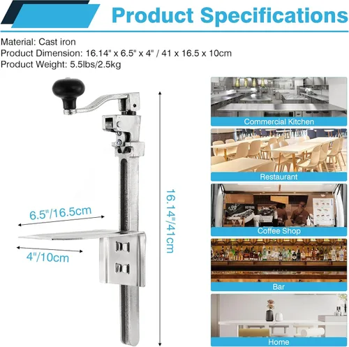 Miniatura 2 de IRONWALLS Abrelatas comercial, abrelatas manual de mesa resistente de 16 pulgadas/16.1 in para latas de hasta 10 pulgadas de alto, abrelatas