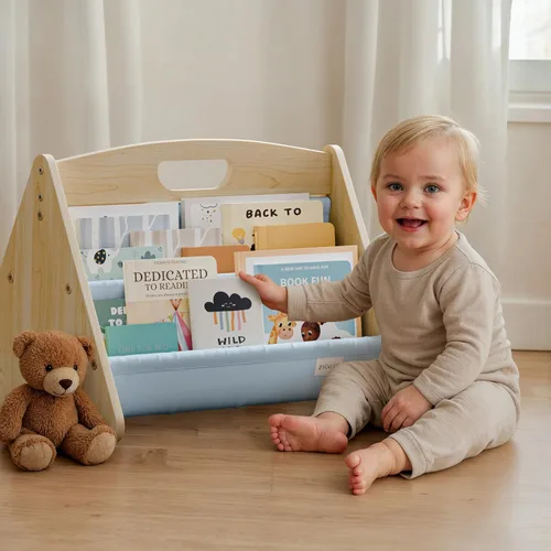 ZICOTO Estantería decorativa de madera con asa para habitaciones de niños, mantiene los libros ordenados y al alcance de los niños pequeños -