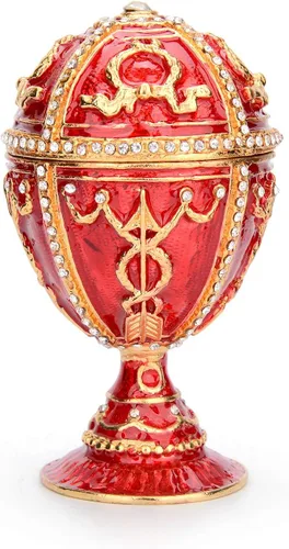 QIFU Faberge - Caja de baratijas pintada a mano con bisagras, adornos clásicos para almacenar joyas, regalo único para el día de Pascua