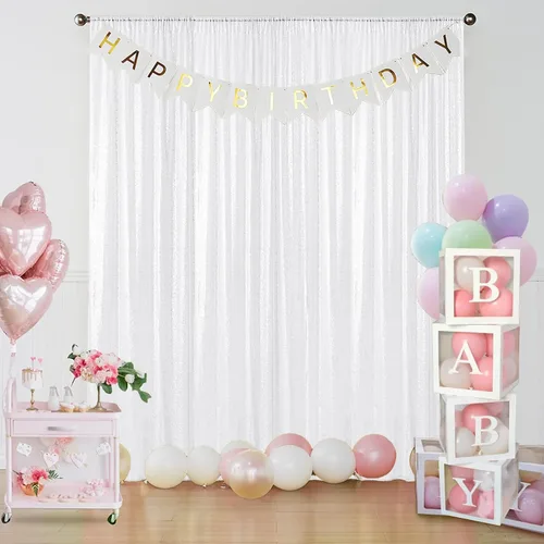 Miniatura 5 de Sugargirl - Cortina de fondo de lentejuelas blancas, 2 paneles de 2 pies x 8 pies, cortinas de fondo brillantes blancas, cortinas de purpurina