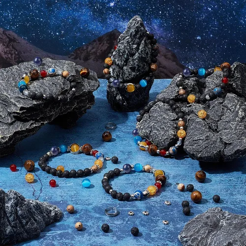 Miniatura 5 de SUNNYCLUE 1 caja de más de 300 piezas de bricolaje 10 juegos de pulseras del sistema solar, kit de pulseras del universo galaxia, los nueve planetas