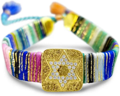 Miniatura 26 de Alef Bet by Paula Macrame Friendship Bracelet in Shades of Blue with Gold-plated Jewish Star of David Charm