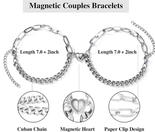 Miniatura 2 de GIEIWIW Magnetic Couple Bracelet Set Friendship Couple Long Distance Bracelet Gold Bracelet Women Men for Graduation Valentine's Day Father's Day