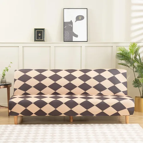 Miniatura 27 de LiveGo Fundas para futón sin brazos, funda elástica plegable para sofá cama con parte inferior elástica, funda de sofá ajustable estampada, Negro