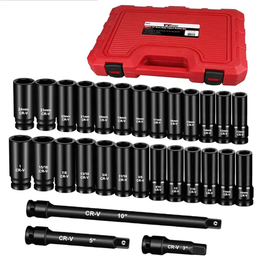 Miniatura 11 de YIYITOOLS Juego de 17 piezas de llaves de impacto superficial con guía de 1/2 pulgada (8-24mm), juego de llaves métricas, 6 puntas, acero CR-V