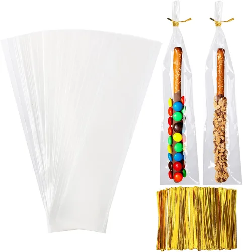 Miniatura 12 de Augshy Bolsas de celofán, 300 bolsas de violonchelo de 5 x 7 pulgadas para piruleta con 320 lazos giratorios, bolsas de plástico OPP de 1.4 mils