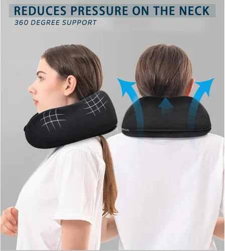 Miniatura 3 de Almohada de cuello de espuma viscoelástica para el cuello de avión con funda de terciopelo, almohada suave de avión para dormir, almohada de viaje