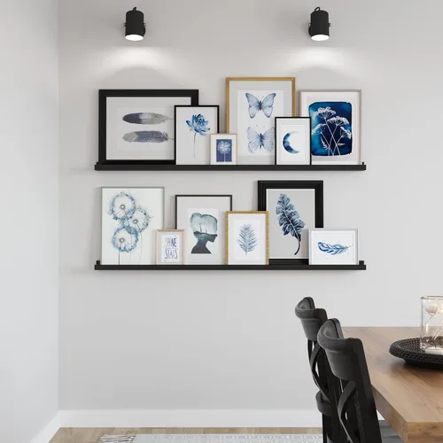 Miniatura 8 de Wallniture Denver - Juego de 2 repisas para fotos de 60 pulgadas para decoración de sala de estar, estantes flotantes largos negros para comedor