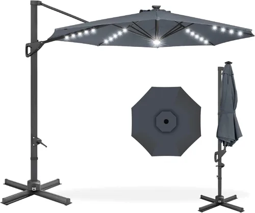 Miniatura 20 de Best Choice Products Sombrilla Solar LED Voladiza de 10 pies para Patio, Rotación de 360 Grados, Sombrilla Colgante Descentrada de Mercado para Gris