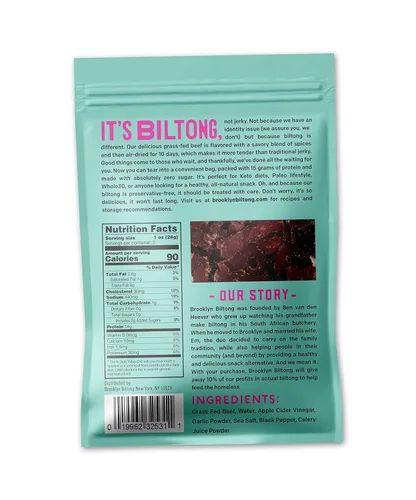 Miniatura 2 de Brooklyn Biltong - Bocadillo de carne de res alimentada con pasto secado al aire, carne seca sudafricana - Aprobado por Whole30, Paleo, Keto, sin