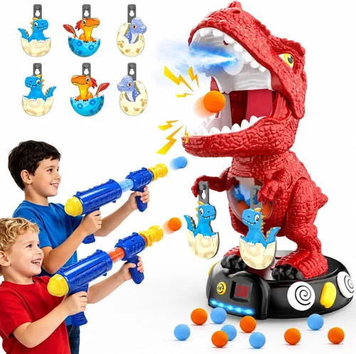 Miniatura 12 de EagleStone Juguetes de disparo de dinosaurios movibles de acción triceratops, juegos de disparos para niños con registro de puntuación LCD y LED