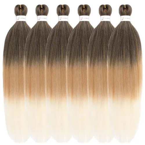 Miniatura 9 de Cabello trenzado preestirado, cabello trenzado degradado de 24 pulgadas, 6 paquetes de ajuste de agua caliente, cabello sintético Yaki profesional