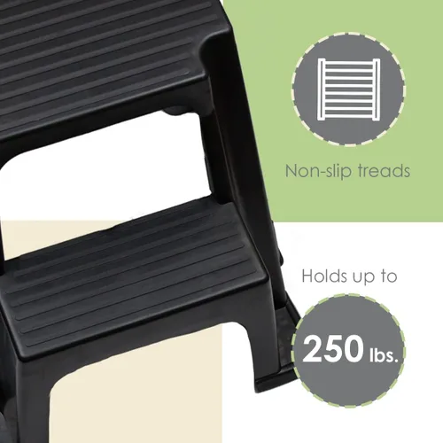 Miniatura 4 de Home Basics Taburete de 2 escaleras, soporta hasta 250 libras, resistente, ligero, de goma antideslizante, taburete seguro para adultos y niños