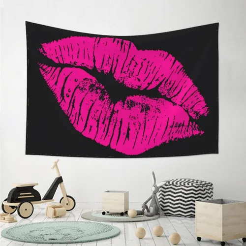 Miniatura 7 de KOSUES Tapiz de labios de beso rosa intenso de los 80 para colgar en la pared, fondo de pared para habitación, póster de arte estético
