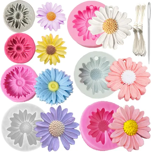 Miniatura 18 de 8 moldes de peonía de cuatro tamaños grande + mediano + pequeño + extra pequeño + hoja de peonía con aguja grande que absorbe los ojos, vela