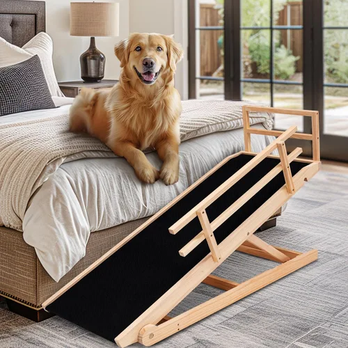 Miniatura 13 de Rampa para perros, rampa plegable de madera ajustable de 5 niveles para cama mediana, sofá, SUV - Alta tracción, rampas portátiles para mascotas
