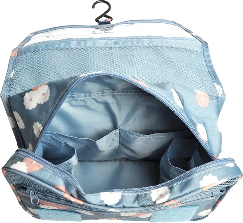 Miniatura 6 de Bolsa para productos cosméticos. Bolsa para colgar productos de tocador. Organizador de viaje, para hombre y mujer., Azul Flores)
