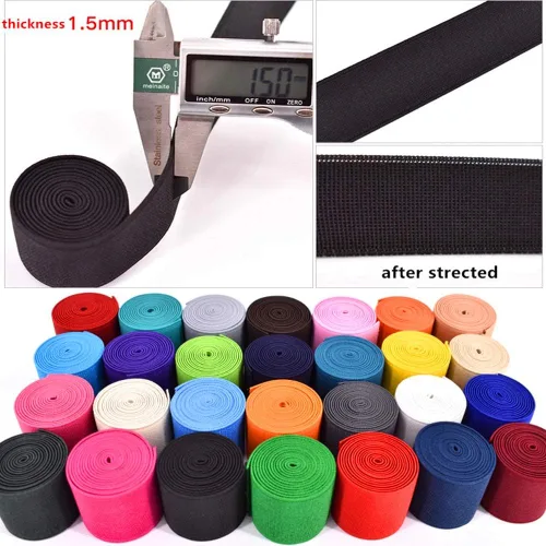 Miniatura 3 de 1 rollo de cordón elástico plano de 1.5 pulgadas de ancho por 3 yardas de banda elástica sarga de doble cara (#1 Blanco)
