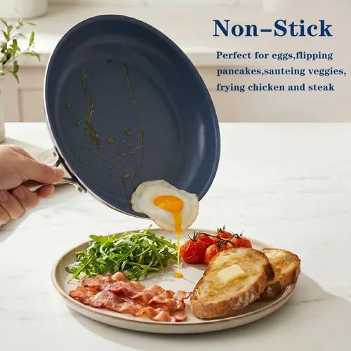 Miniatura 2 de Sartén antiadherente de acero inoxidable, sartén de 10 pulgadas con revestimiento cerámico saludable y no tóxico con tapa, funciona en cocinas