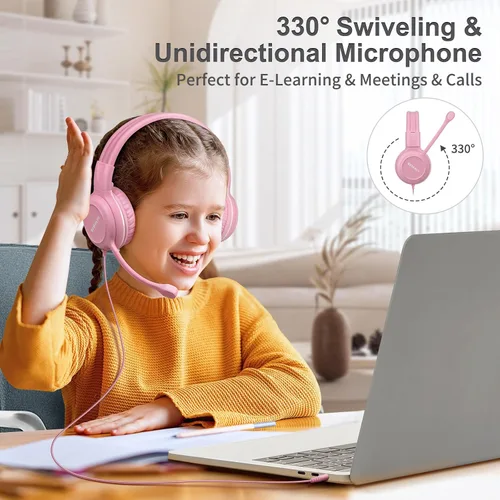 Miniatura 2 de SIMOLIO Audífonos para niños con micrófono para la escuela, auriculares con cable de 75/85/94 dB con micrófono retráctil para iPad, PC, laptop