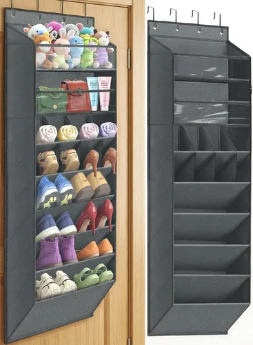Miniatura 9 de Organizador de almacenamiento de zapatos sobre la puerta, zapatero colgante de 8 niveles detrás de la puerta con 6 bolsillos grandes y profundos, 8