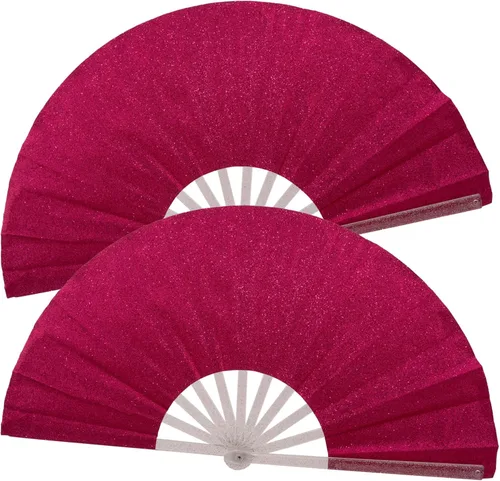 Miniatura 28 de 2 ventiladores plegables grandes de mano para hombres y mujeres, abanicos decorativos plegables, accesorios rave, utilizados para bailes, fiestas