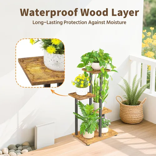 Miniatura 5 de LASZOLA Soporte de Madera de 4 Niveles en Negro para Plantas de Interior, Resistente y de Gran Capacidad, Estante de Flores Vertical de Múltiples