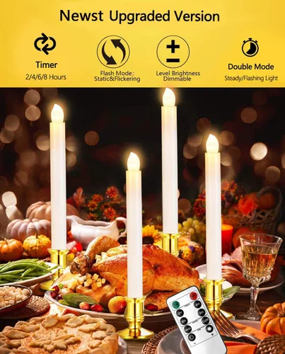 Miniatura 2 de YAUNGEL Velas de Navidad para ventana, paquete de 6 velas cónicas sin llama a pilas para ventanas con temporizador remoto, luces eléctricas