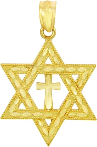 10K and 14K Yellow or Rose Gold Jewish Charm Star Cross of David Pendant - Choice of Metal Color