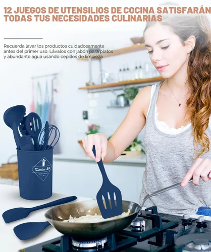 Miniatura 4 de Juego de utensilios de cocina, 12 piezas de utensilios de cocina de silicona (apto para lavavajillas), juego de espátulas resistentes al calor a 392