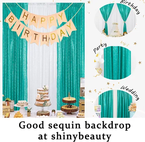 Miniatura 4 de ShinyBeauty Cortinas de lentejuelas 2 paneles de 2 x 8 pies, cortinas de fondo de fiesta verde azulado con purpurina para bodas, Navidad, Año Nuevo