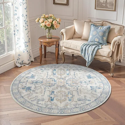 Miniatura 382 de jinchan Lima - Alfombra simétrica floral geométrica lavable, alfombra de entrada de medio círculo de 2 x 3, alfombra de media luna, suave y Azul