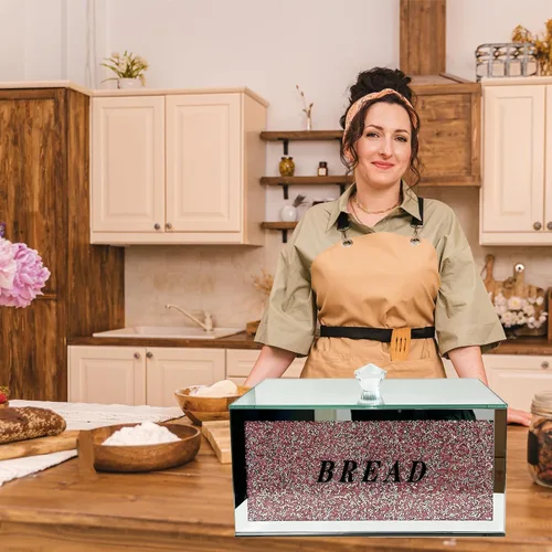 Miniatura 5 de Caja grande para pan de cristal con tapa, 12.2 pulgadas de largo x 6.3 pulgadas de ancho x 7.9 pulgadas de alto, almacenamiento de pan casero, Rosa