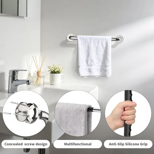 Miniatura 3 de Barras de agarre antideslizantes para ducha de 12 pulgadas con agarre de goma, 1 pulgada de diámetro, mango de barra de agarre de acero inoxidable