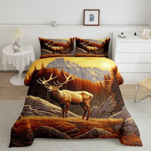 Miniatura 18 de Erosebridal Juego de edredón rústico de ciervos para niños, adolescentes y adultos, juego de ropa de cama tamaño individual con temática de caza