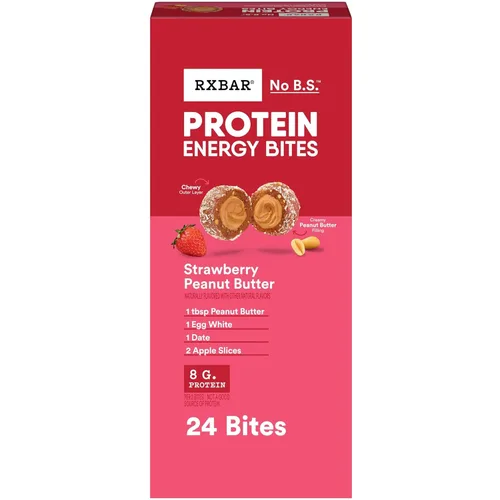 RXBAR Protein Energy Bites, bolas de proteína sin gluten, mantequilla de maní y fresa, caja de 21.1 onzas (24 bocados)