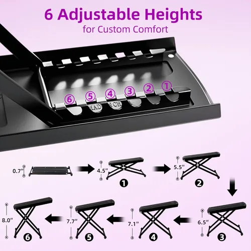 Miniatura 4 de Reposapiés para pedicura, taburete con 6 alturas ajustables, soporte plegable de metal antideslizante para uso doméstico y de salón, estación