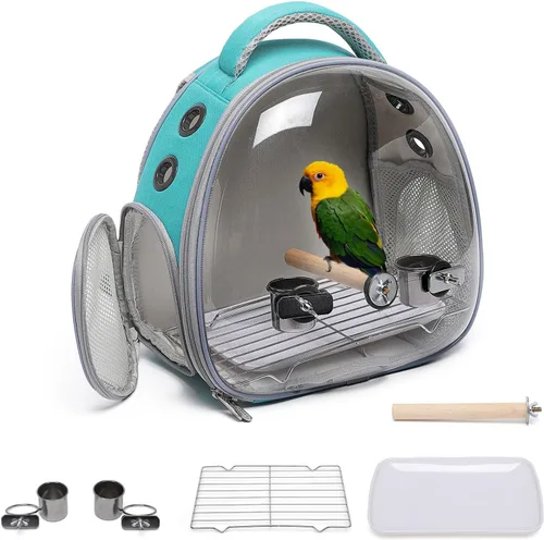 Miniatura 10 de Mochila portátil de viaje para mascotas, bolsa para hámster, conejillo de indias, pájaro, perro, gato, tortuga, transportador, jaula de conejo, Verde