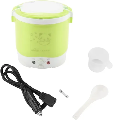 Miniatura 4 de Fdit Olla arrocera, 12 V, 100 W, 1 L, portátil, multifuncional, verde, material de polipropileno de grado alimenticio, para automóvil y hogar